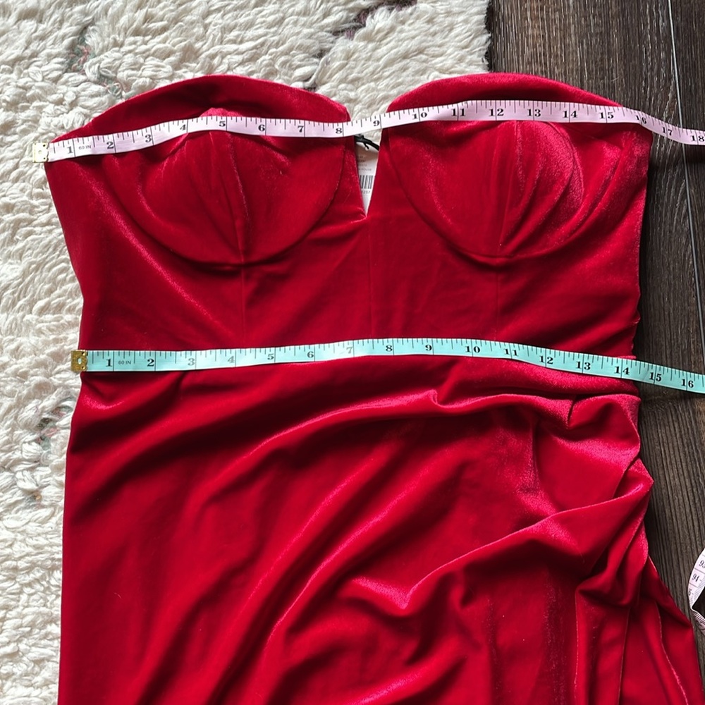 Anthropologie Strapless Red Velvet Midi Dress - Picture 11 of 12